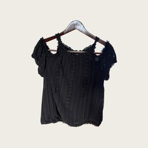 Exposed Shoulder Black Ruffled Blouse Sz‎ Medium